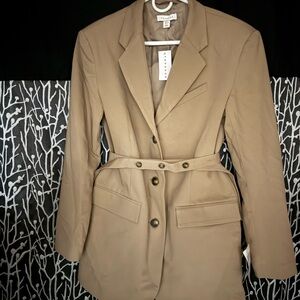 Topshop Tan Belted Blazer with Tailored Fit